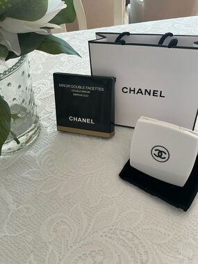 CHANEL Authentic White  Compact Mirror Duo with Box & Gift Bag